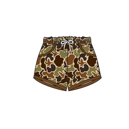 Baby Boys Olive Brown Ducks Camo Hunting Pockets Shorts Bottom Preorder