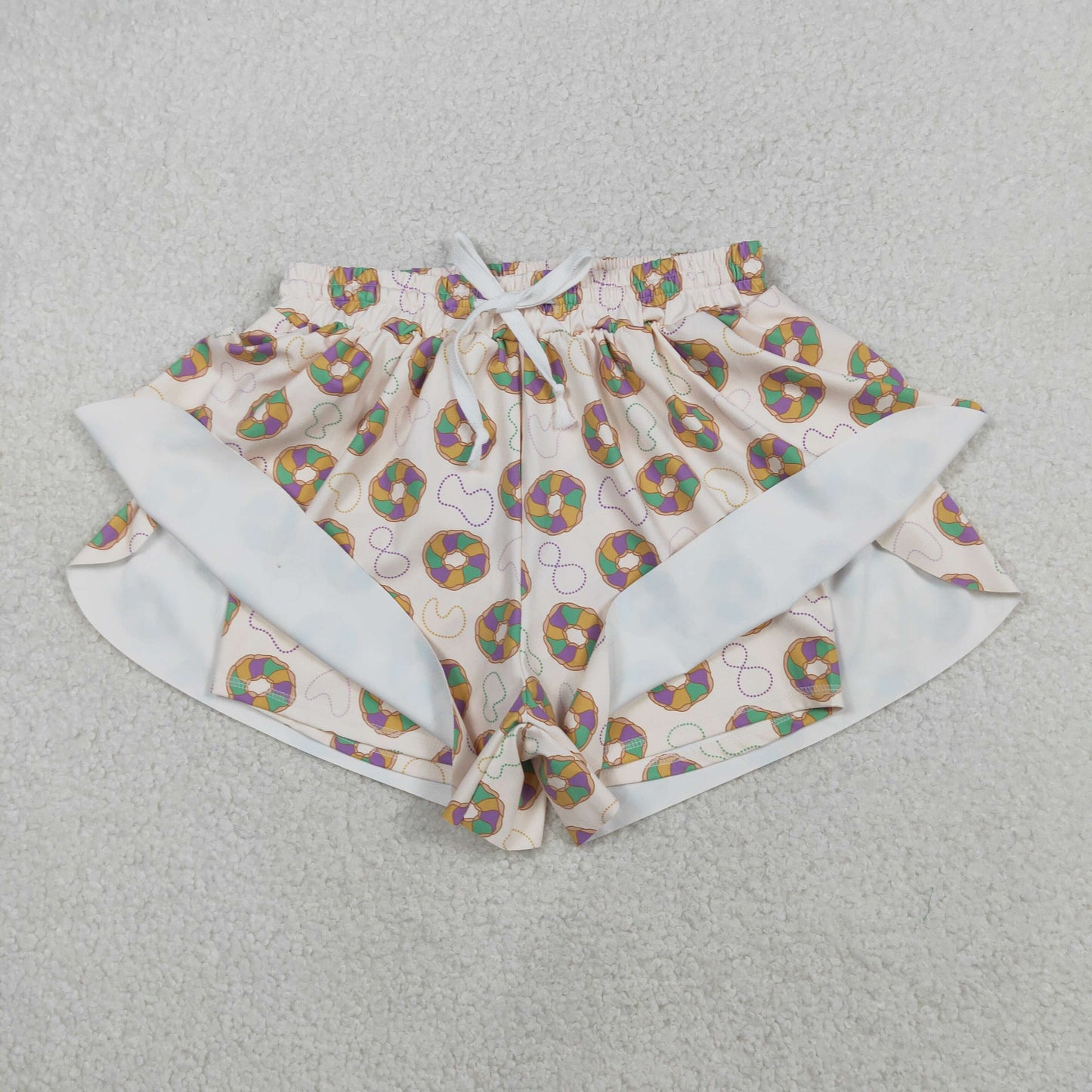 Mama and Me Mardigras Donuts Necklaces Yoga Active Ruffle Shorts Bottom