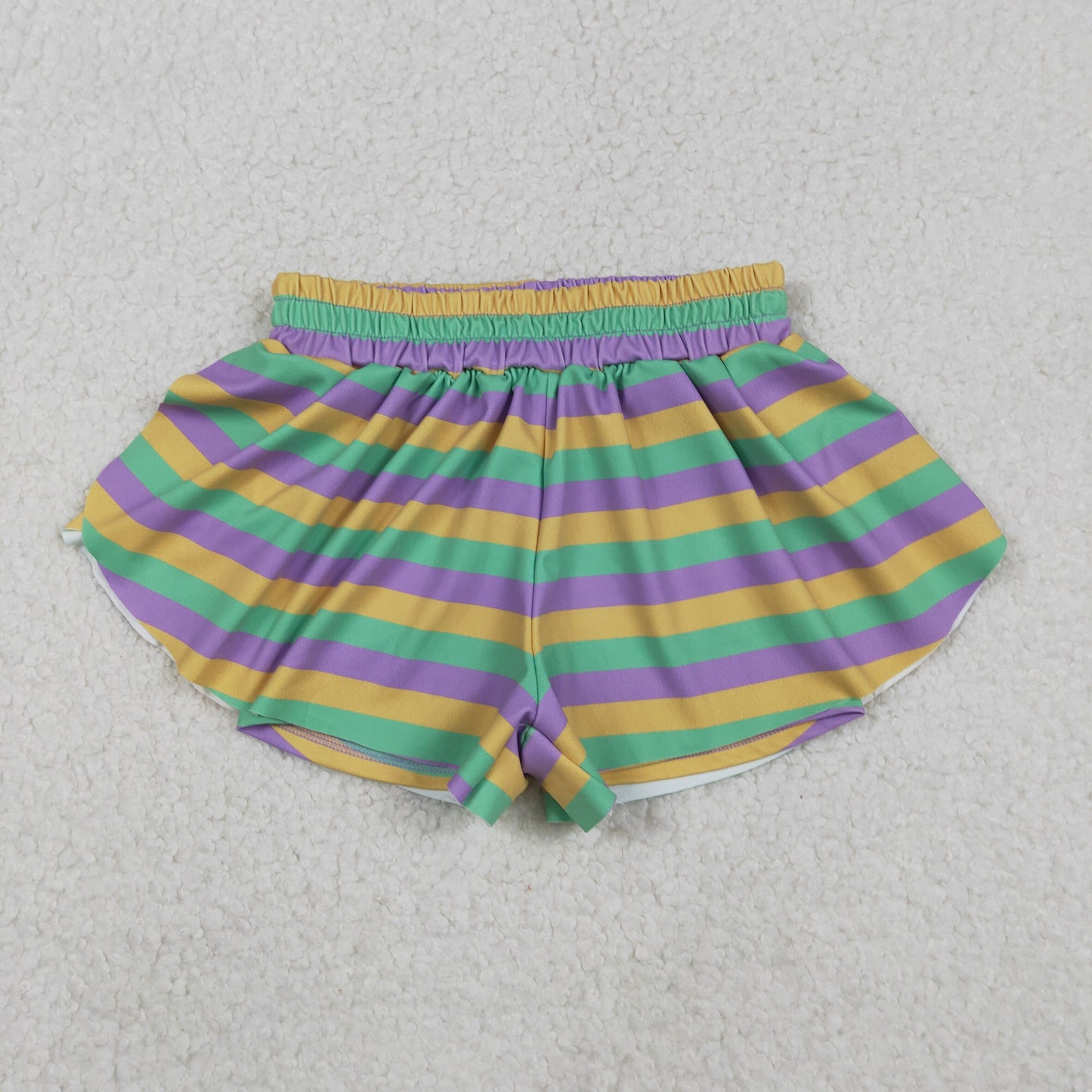 Sibling Baby Girls Mardigras Bows Donuts Stripe Yoga Active Ruffle Shorts Bottom