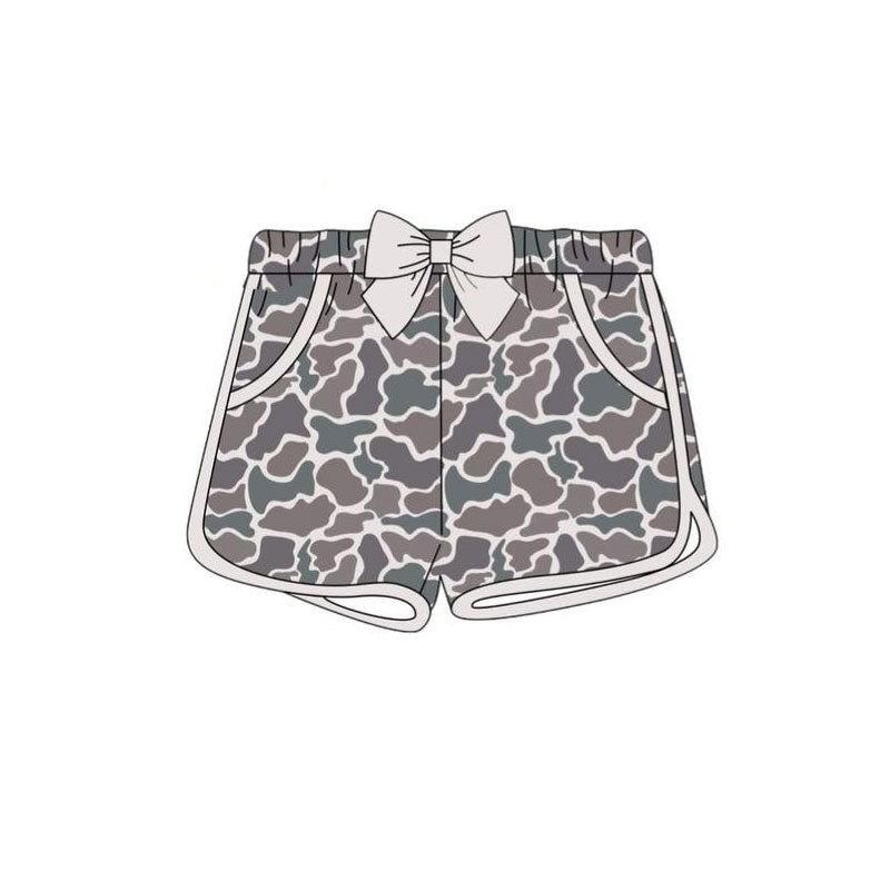 Baby Girls Dark Grey Camo Bow Pockets Shorts Bottoms Preorder