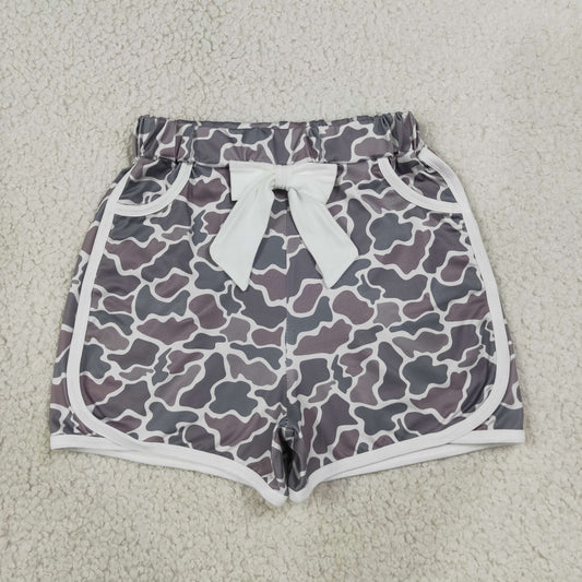 Baby Girls Dark Grey Camo Bow Pockets Shorts Bottoms