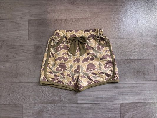Baby Girls Green Camo Pockets Bow Shorts Bottoms