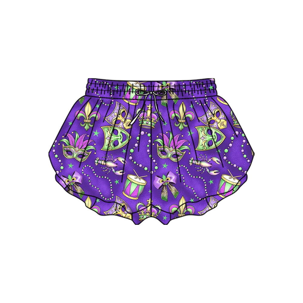 Baby Girls Mardigras Masks Crayfishes Yoga Ruffle Shorts Bottom Preorder