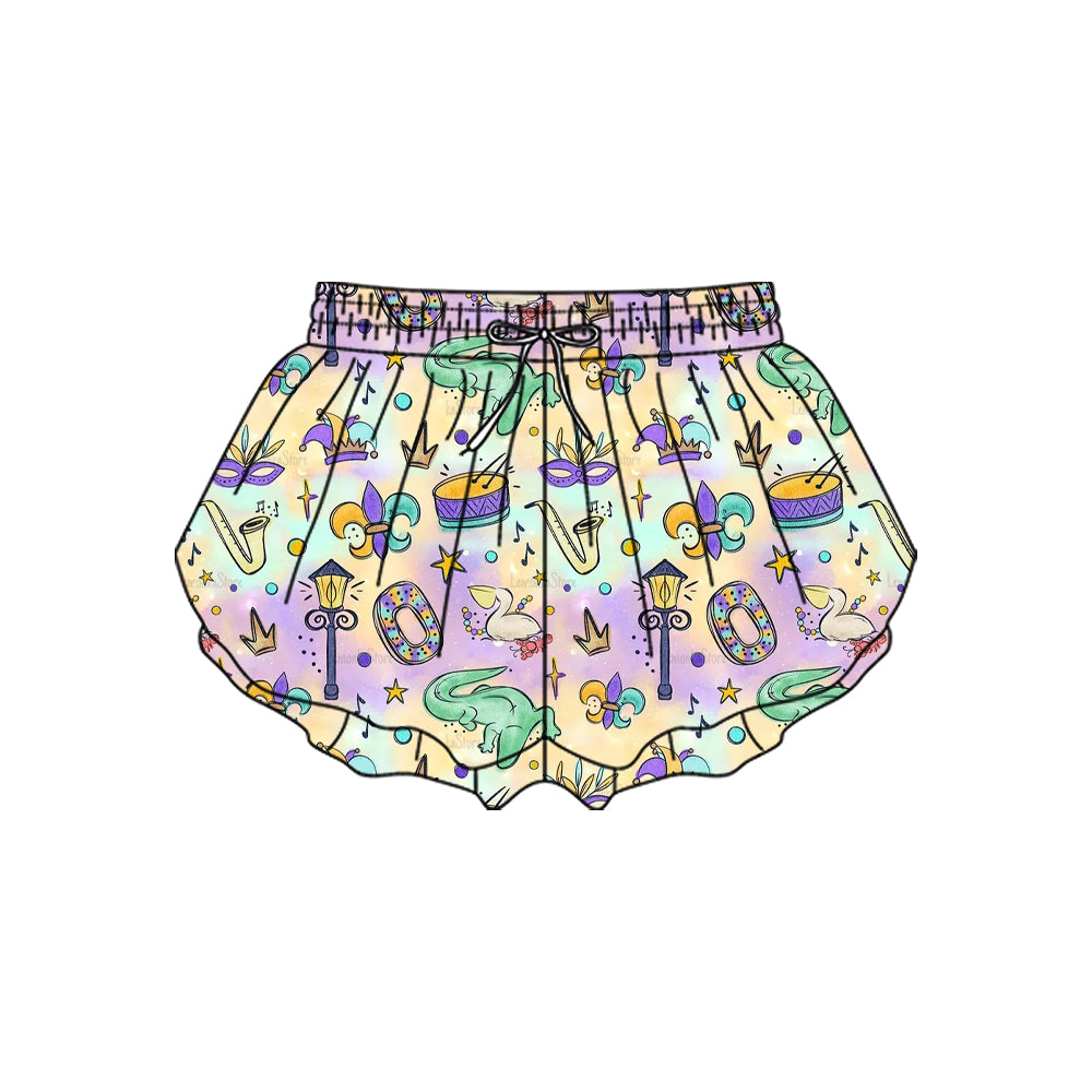 Baby Girls Mardigras Masks Crocodiles Yoga Ruffle Shorts Bottom Preorder