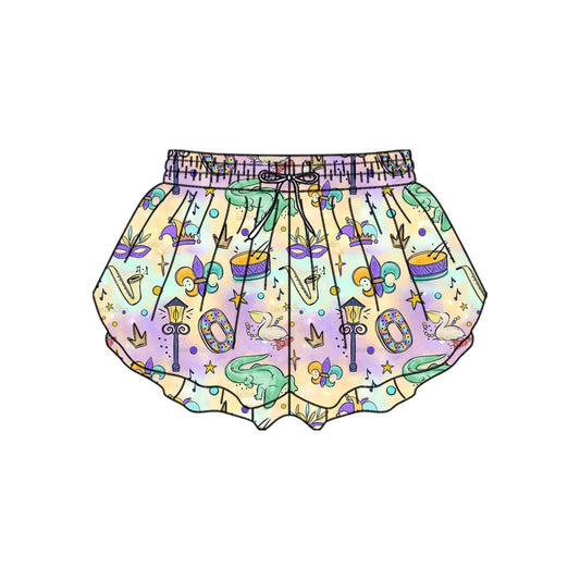 Baby Girls Mardigras Masks Crocodiles Yoga Ruffle Shorts Bottom Preorder
