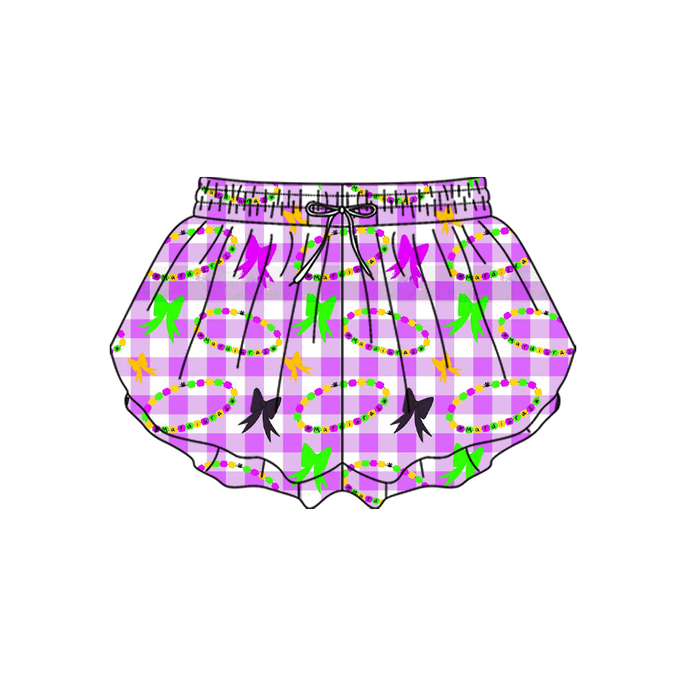 Baby Girls Mardigras Checked Bows Necklaces Yoga Ruffle Shorts Bottom Preorder