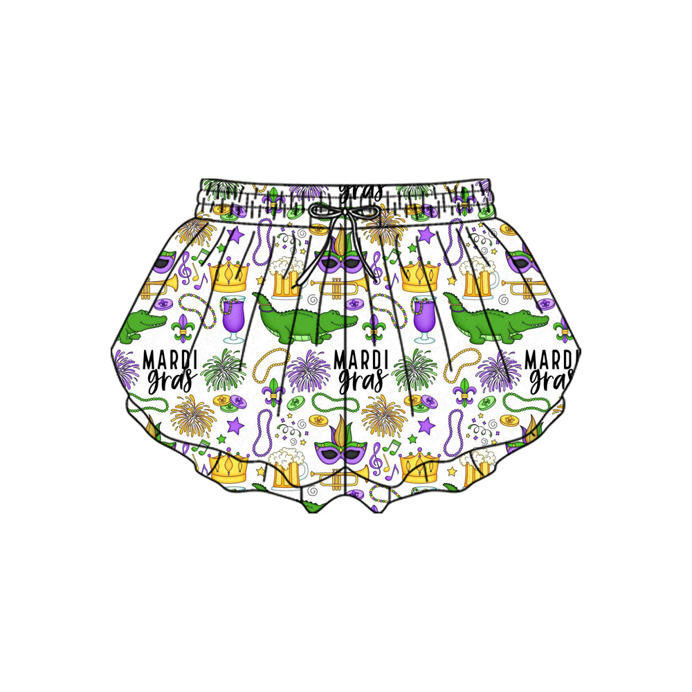 Baby Girls Mardigras Crocodiles Fireworks Yoga Ruffle Shorts Bottom Preorder