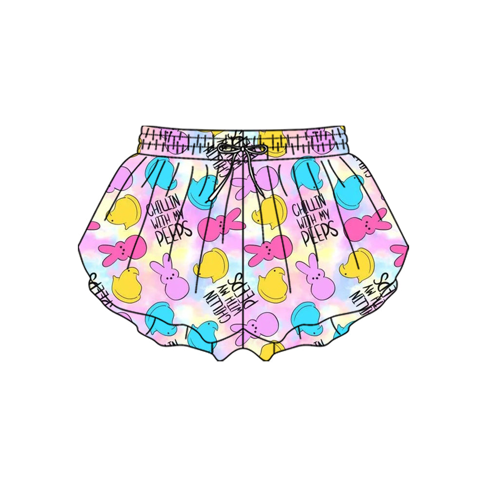 Baby Girls Colorful Rabbits Chicks Easter Yoga Ruffle Shorts Bottom Preorder