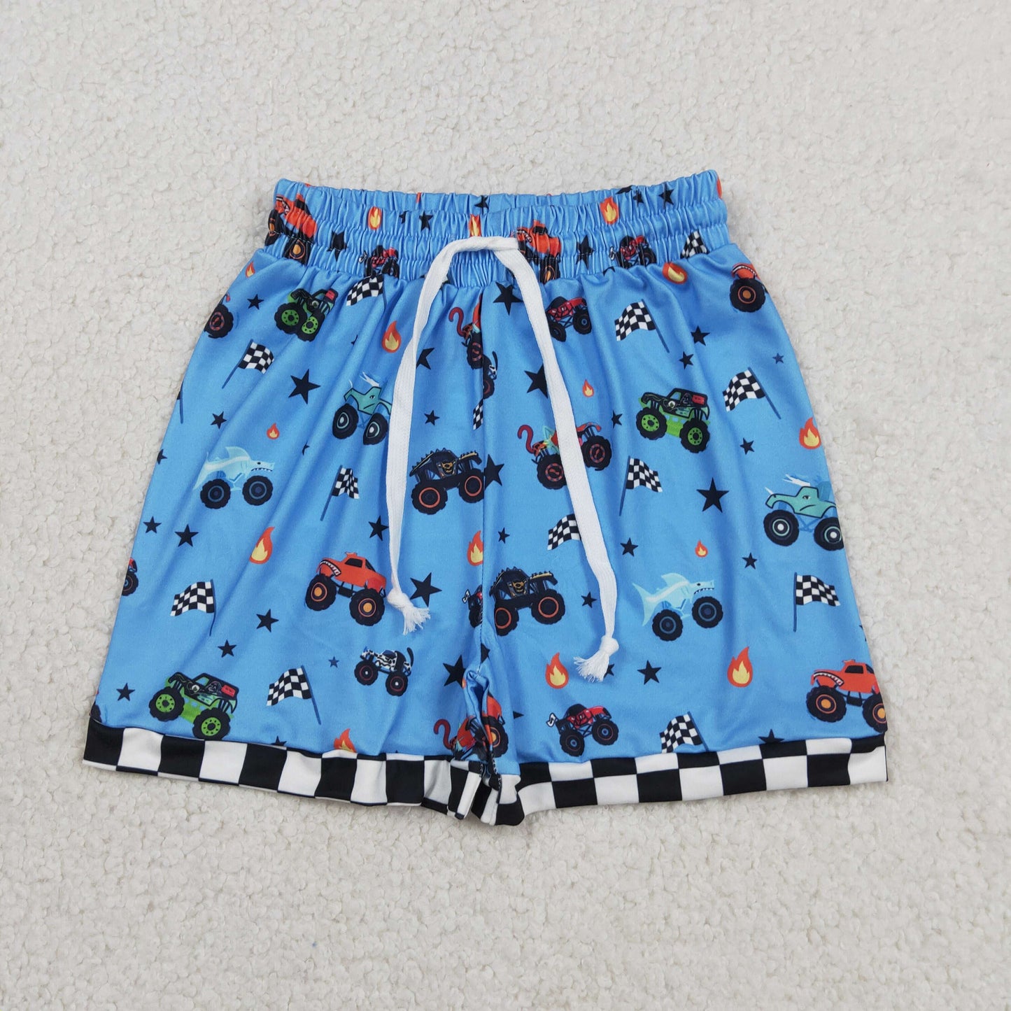 Baby Boys Blue Motors Cars Flags 4th of July Shorts Bottom