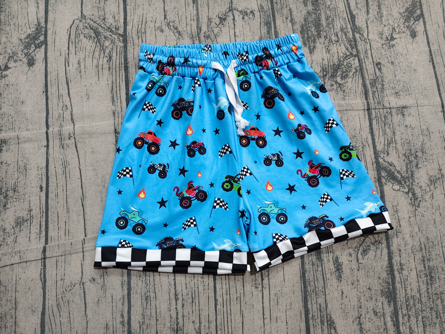 Baby Boys Blue Motors Cars Flags 4th of July Shorts Bottom