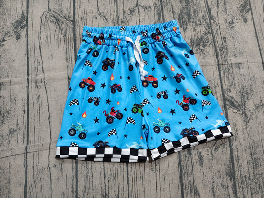 Baby Boys Blue Motors Cars Flags 4th of July Shorts Bottom