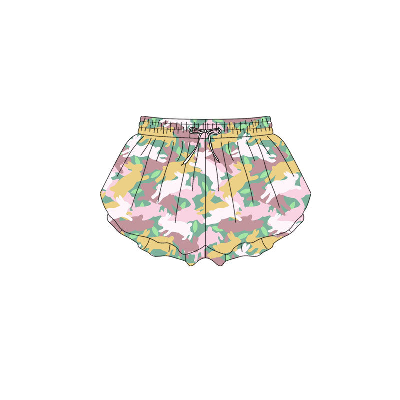 Baby Girls Rabbits Camo Easter Yoga Ruffle Shorts Bottoms Preorder