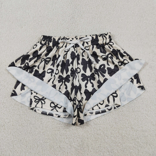 Adult Women Black Bows Yoga Active Shorts Bottom