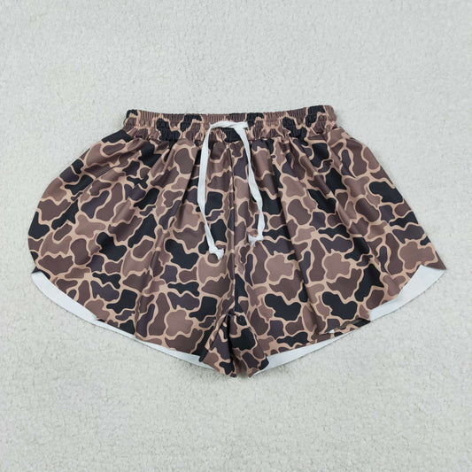 Adult Women Southern Brown Camo Yoga Active Ruffle Shorts Bottom