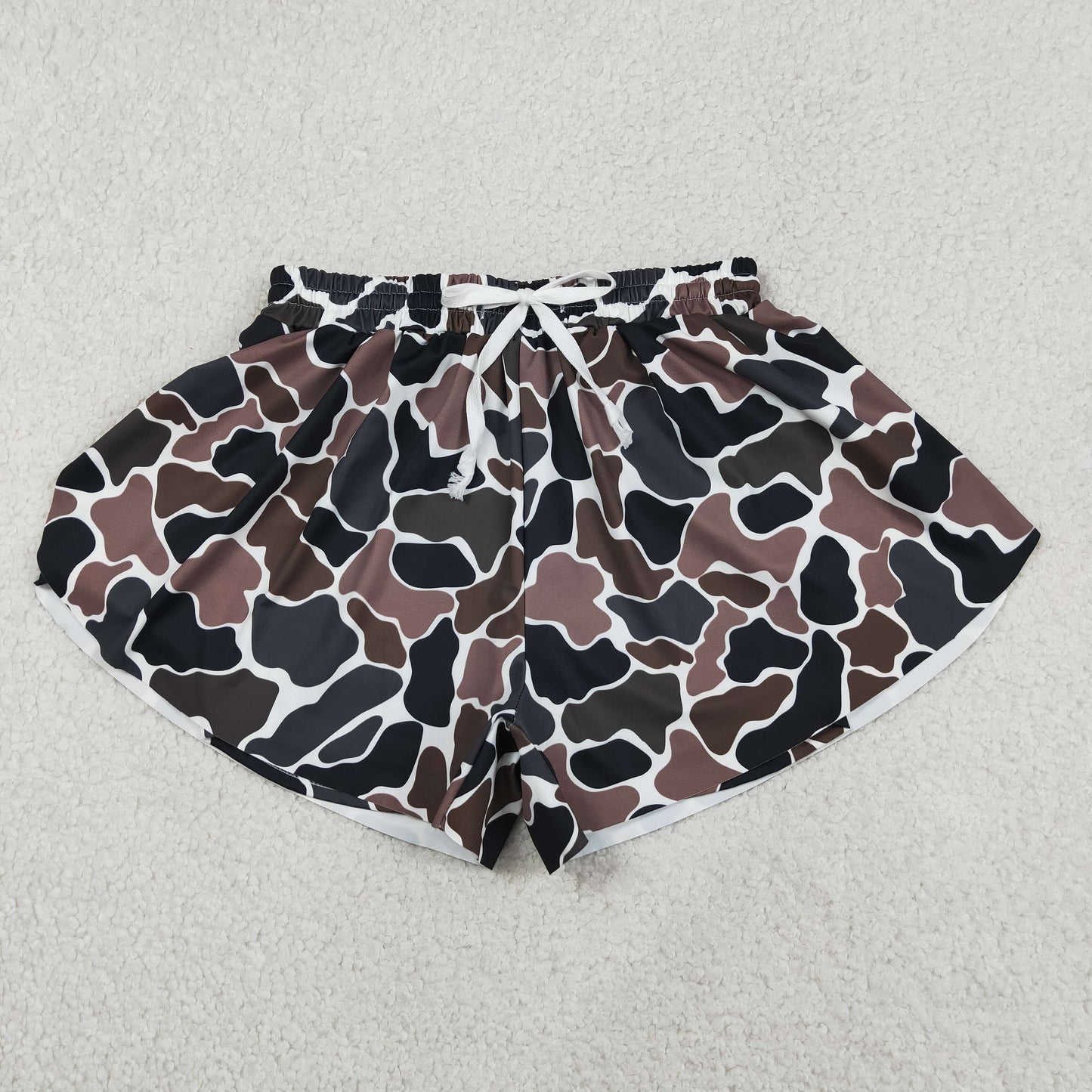Adult Women Dark Brown Camo Yoga Active Shorts Ruffle Bottom