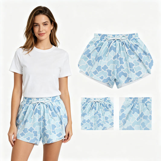 Adult Women Southern Light Blue Camo Yoga Active Shorts Bottoms