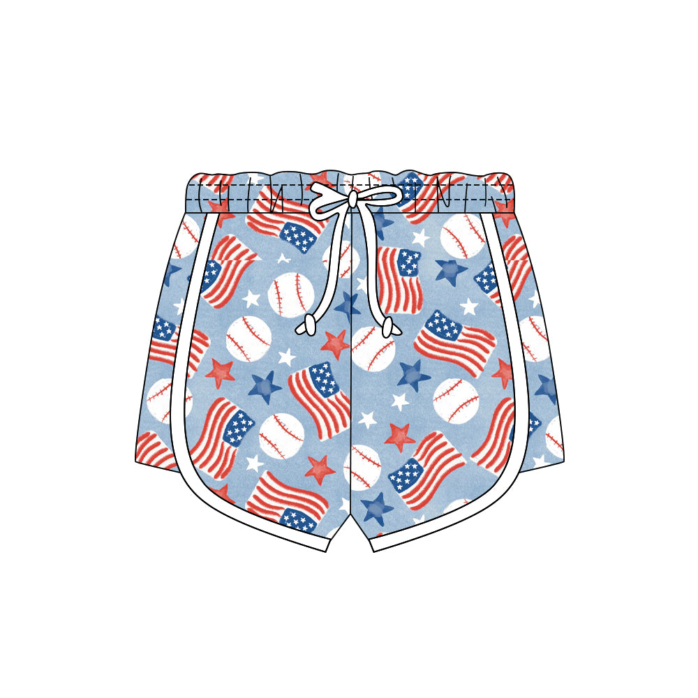Baby Girls Red Blue Stars Flags Baseballs 4th of July Shorts Bottom Preorder