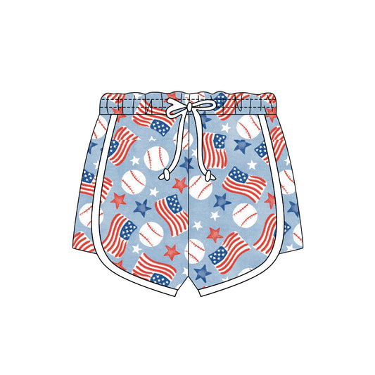 Baby Girls Red Blue Stars Flags Baseballs 4th of July Shorts Bottom Preorder