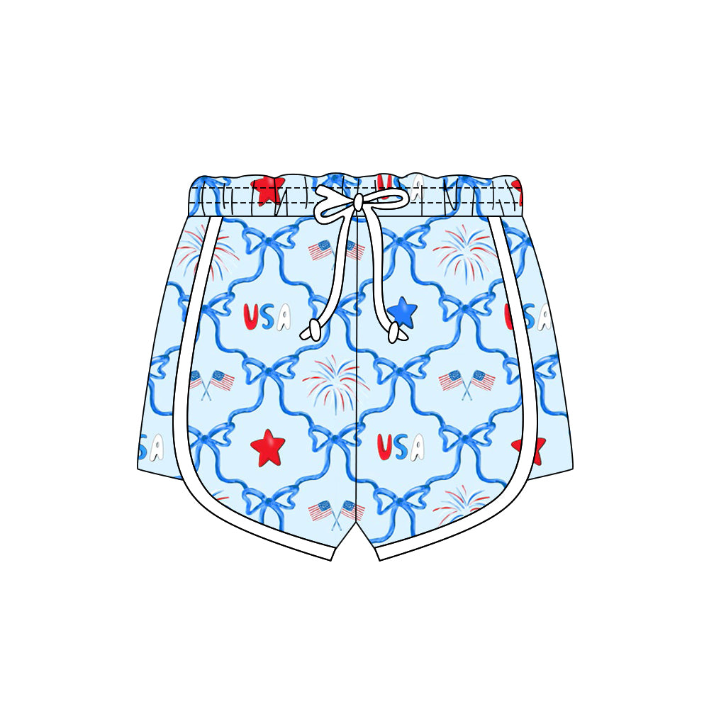 Baby Girls Red Blue Flags Checked 4th of July Shorts Bottom Preorder