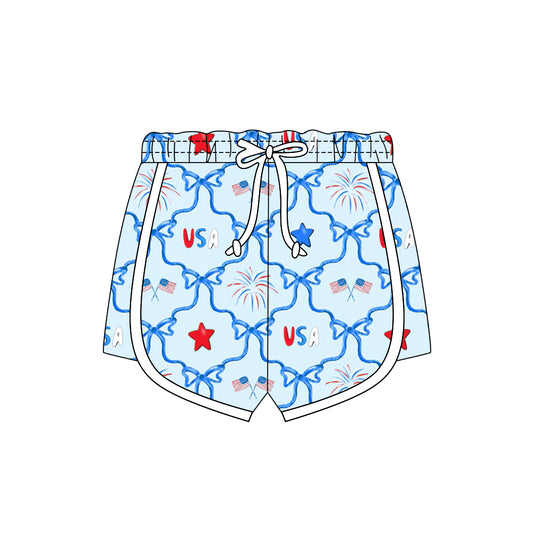Baby Girls Red Blue Flags Checked 4th of July Shorts Bottom Preorder