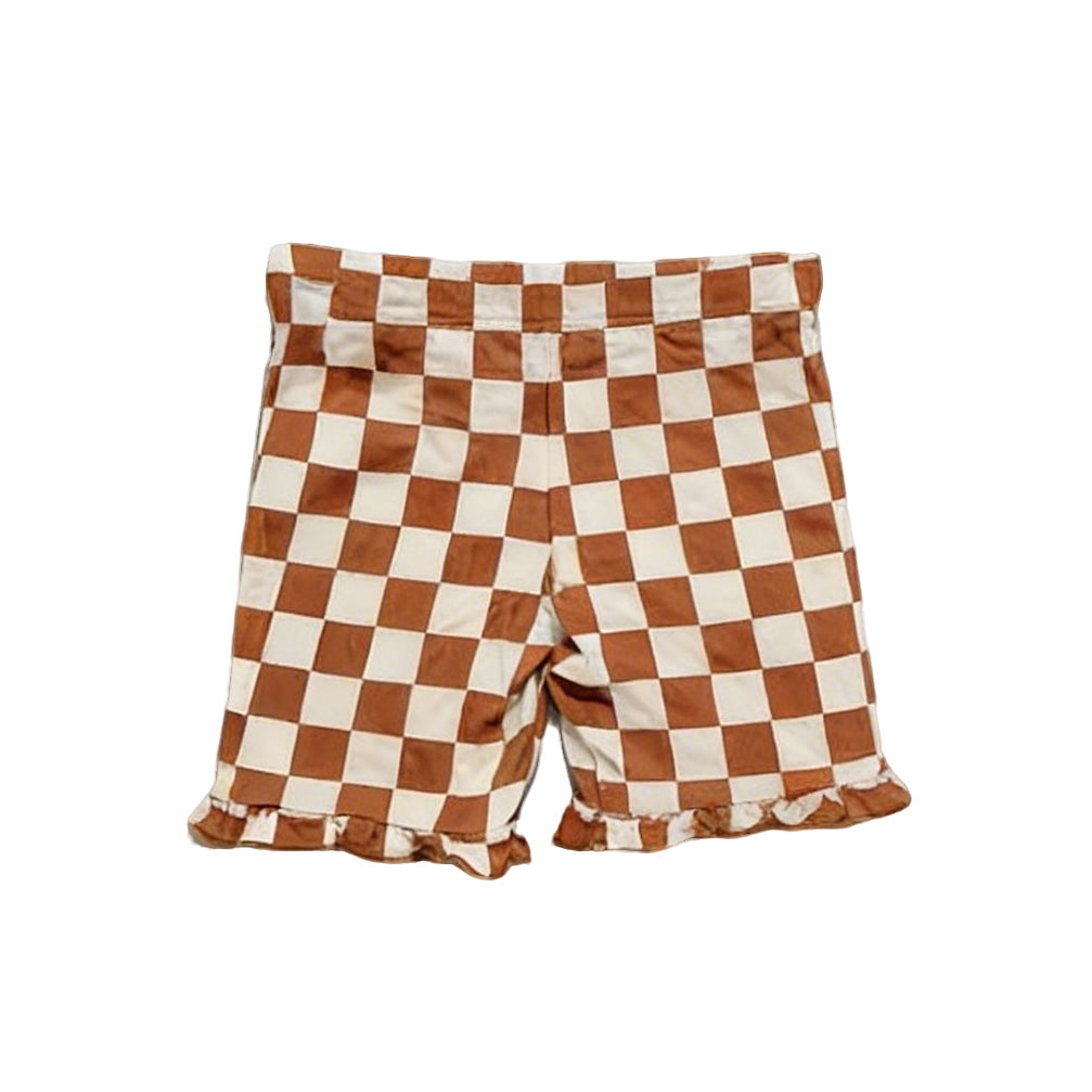 Baby Girls Khaki Checked Ruffle Shorts Bottom Preorder