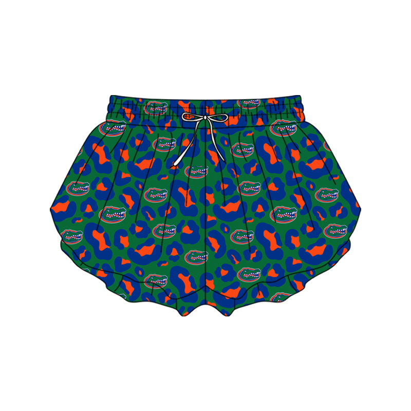 Adult Women Green Leopard Crocodiles Team Yoga Active Ruffle Shorts Bottoms Preorder