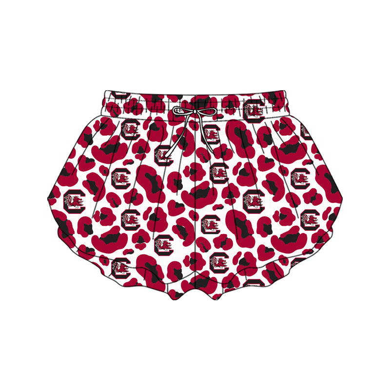 Adult Women Red Leopard C Bulls Team Yoga Active Ruffle Shorts Bottoms Preorder