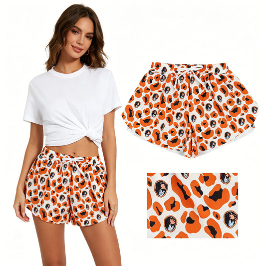 Adult Women Orange Leopard Dogs Team Yoga Active Butterfly Shorts Bottoms
