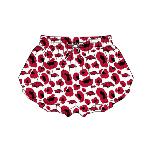 Adult Women Red Leopard Bulls Team Yoga Active Ruffle Shorts Bottoms Preorder