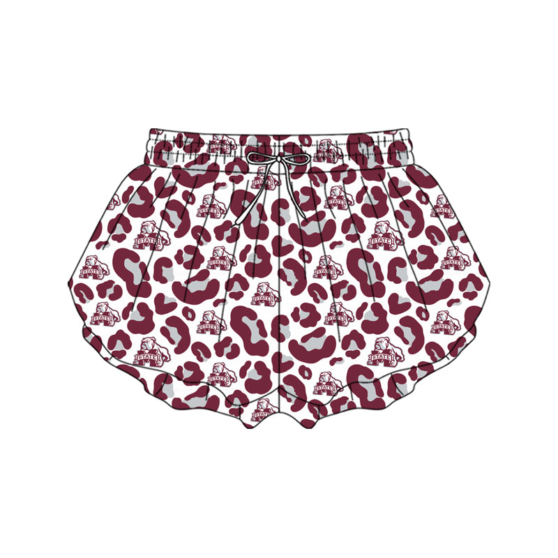 Adult Women Red Leopard State Dogs Team Yoga Active Ruffle Shorts Bottoms Preorder