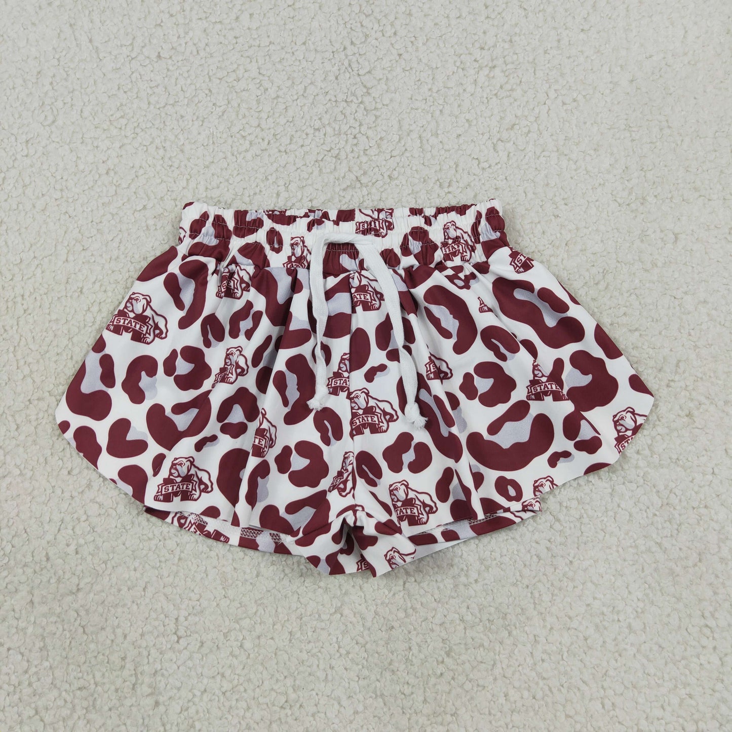 Baby Girls Maroon Leopard State Bulldogs Yoga Active Team Butterfly Shorts Bottom