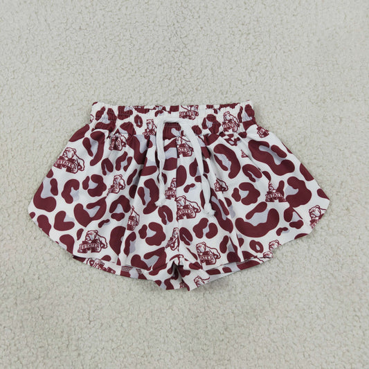 Baby Girls Maroon Leopard State Bulldogs Yoga Active Team Butterfly Shorts Bottom