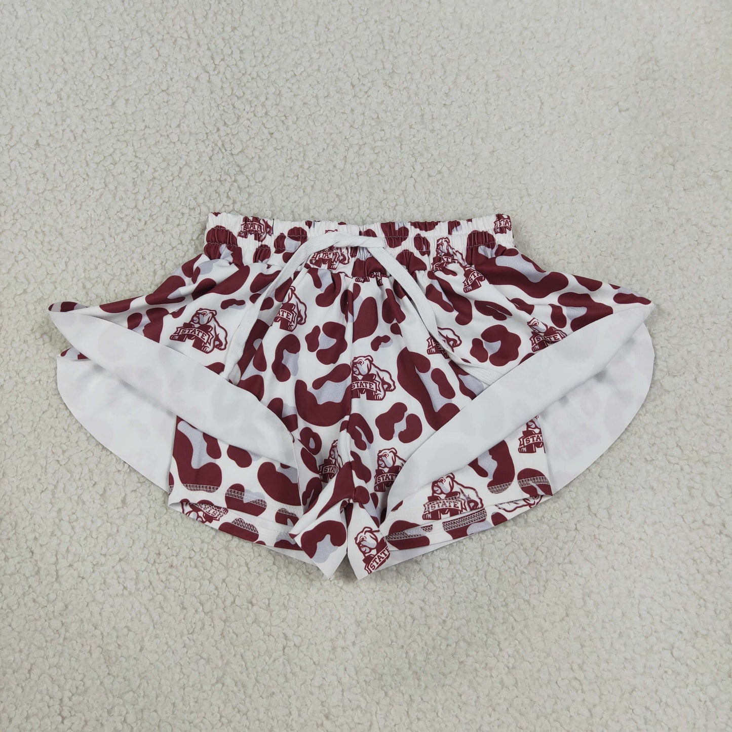 Baby Girls Maroon Leopard State Bulldogs Yoga Active Team Butterfly Shorts Bottom