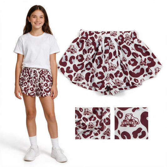 Baby Girls Maroon Leopard State Bulldogs Yoga Active Team Butterfly Shorts Bottom