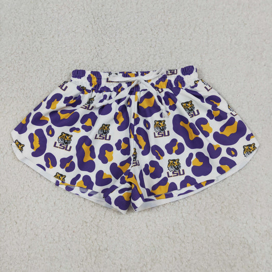 Baby Girls Purple Leopard LSU Tigers Yoga Active Team Butterfly Shorts Bottom