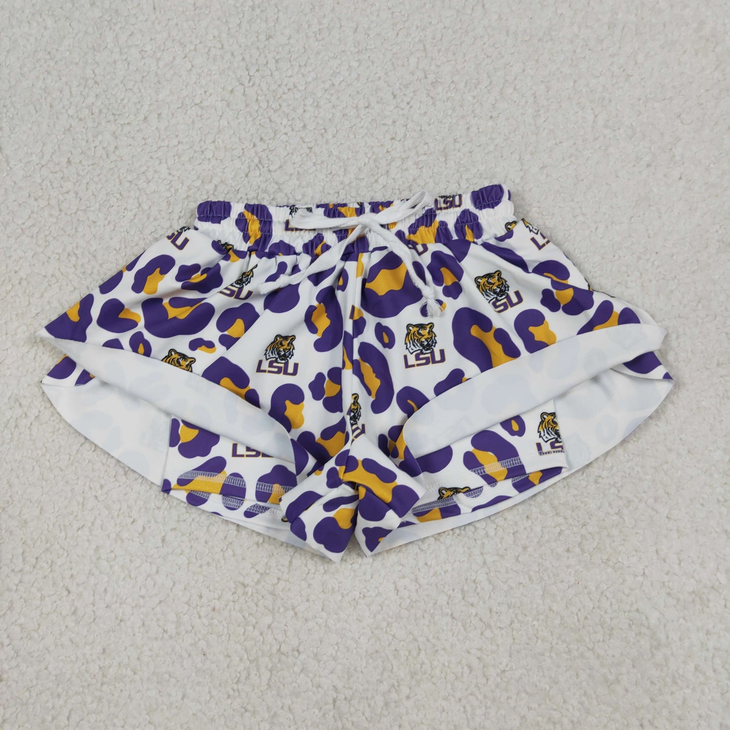 Mama and Me Girls Purple Leopard LSU Tiger Team Yoga Active Butterfly Shorts Bottom