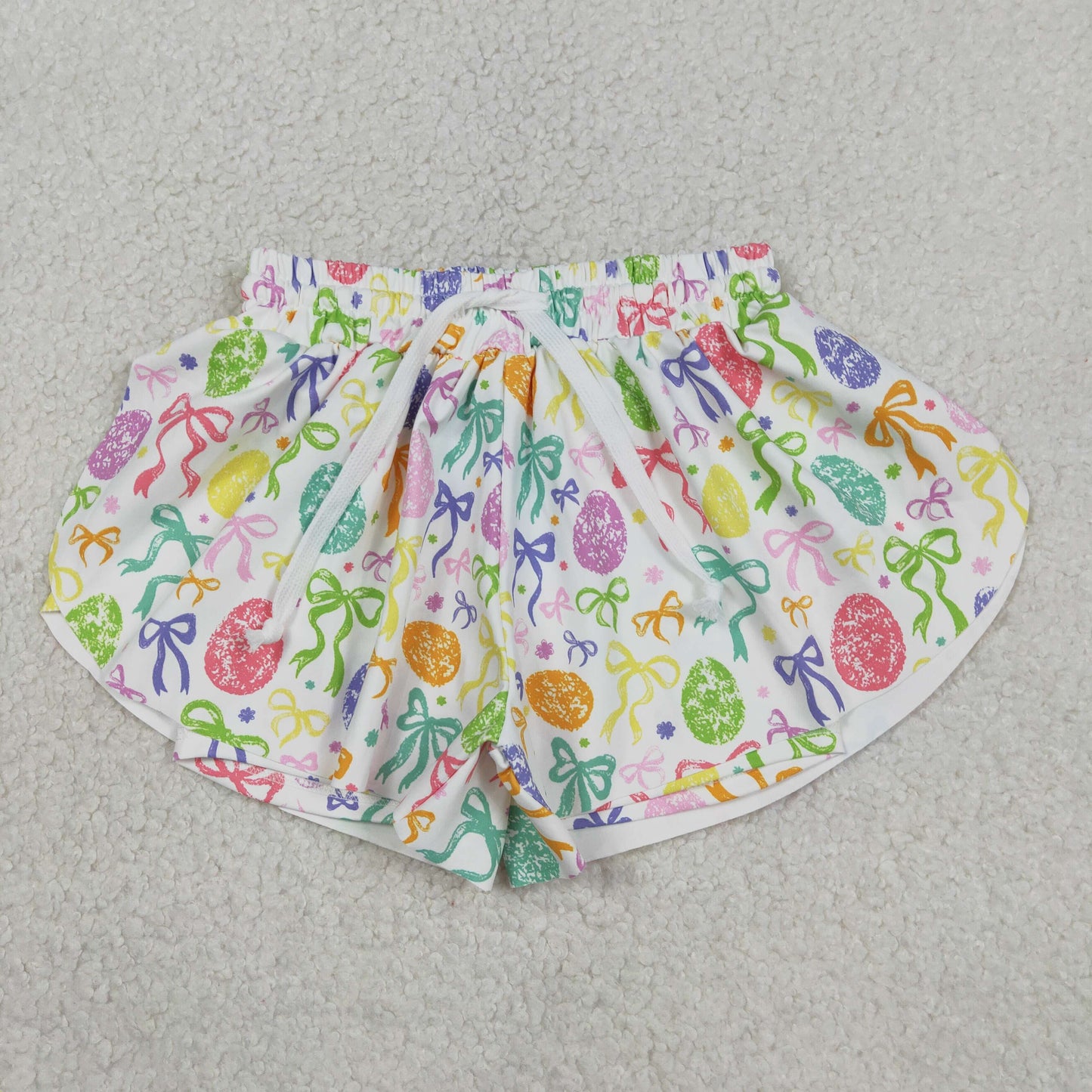 Baby Girls Colorful Bows Eggs Easter Yoga Active Ruffle Shorts Bottom