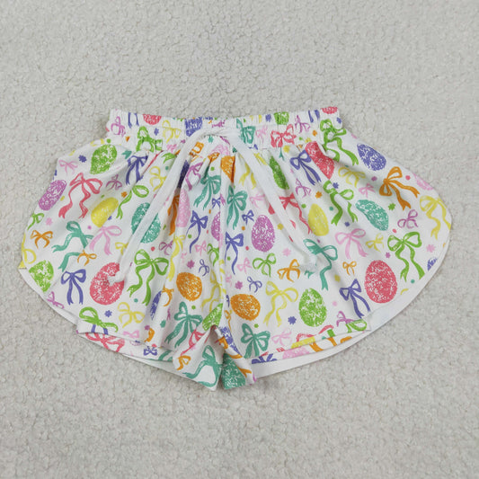 Baby Girls Colorful Bows Eggs Easter Yoga Active Ruffle Shorts Bottom