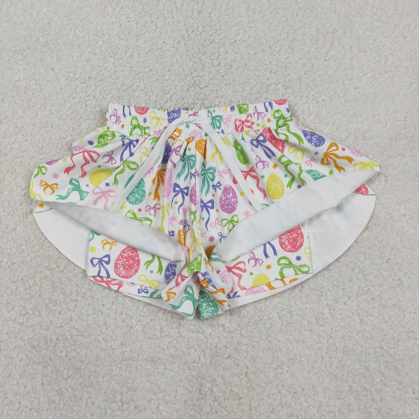 Baby Girls Colorful Bows Eggs Easter Yoga Active Ruffle Shorts Bottom