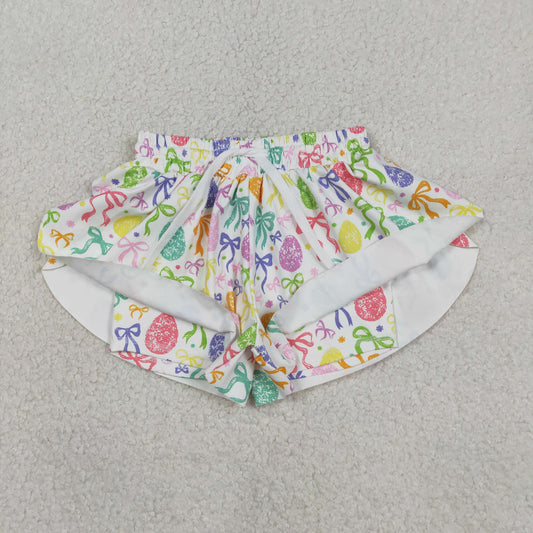 Baby Girls Colorful Bows Eggs Easter Yoga Active Ruffle Shorts Bottom