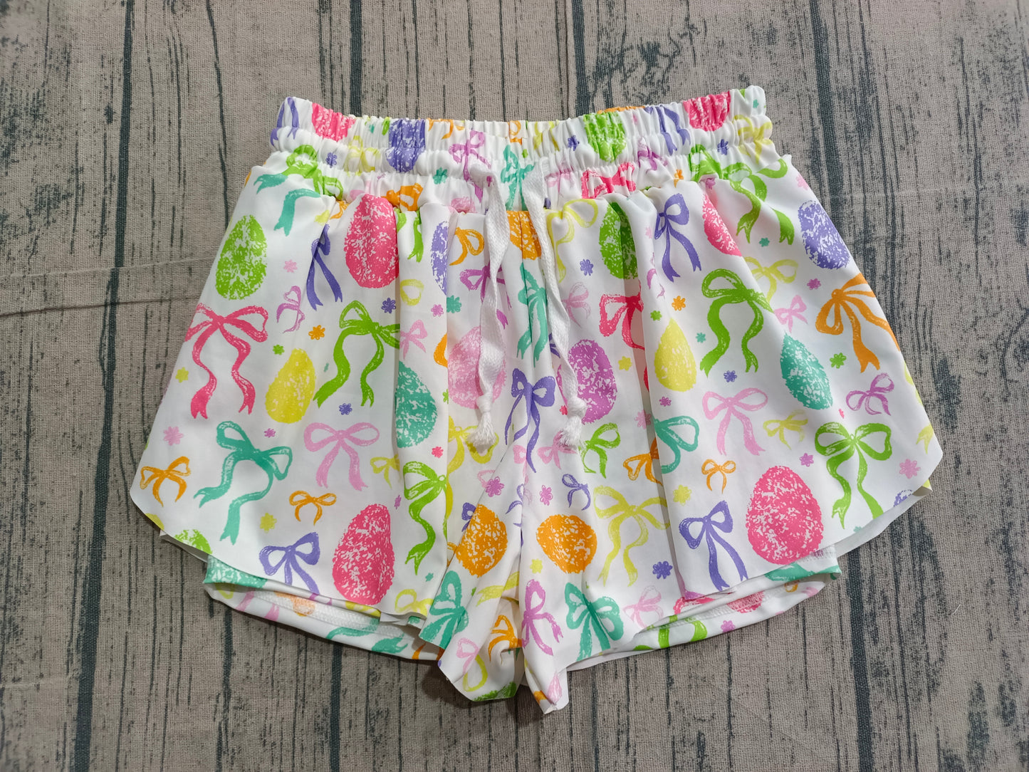 Baby Girls Colorful Bows Eggs Easter Yoga Active Ruffle Shorts Bottom