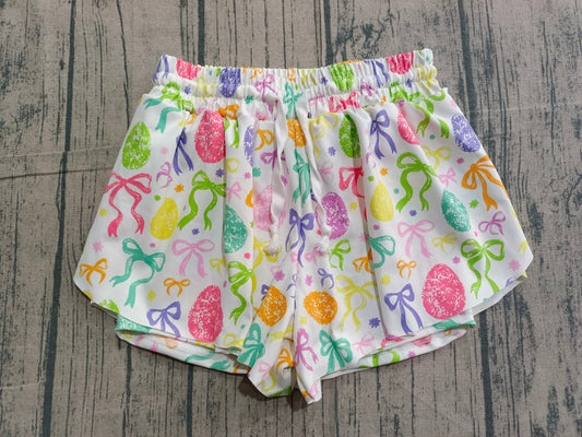 Baby Girls Colorful Bows Eggs Easter Yoga Active Ruffle Shorts Bottom Preorder