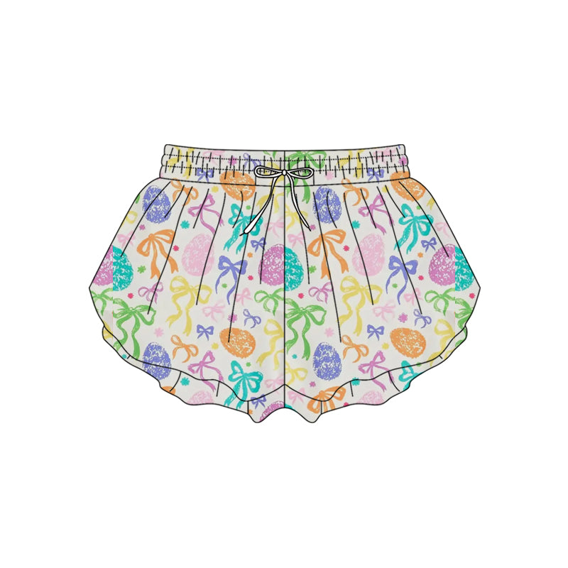 Adult Women Colorful Bows Eggs Easter Yoga Active Ruffle Shorts Bottoms Preorder