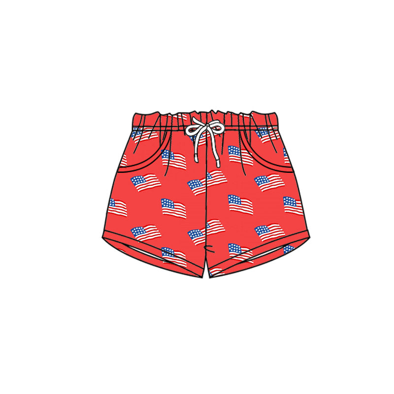 Baby Boys Flags 4th of July Red Pockets Short Bottom Preorder