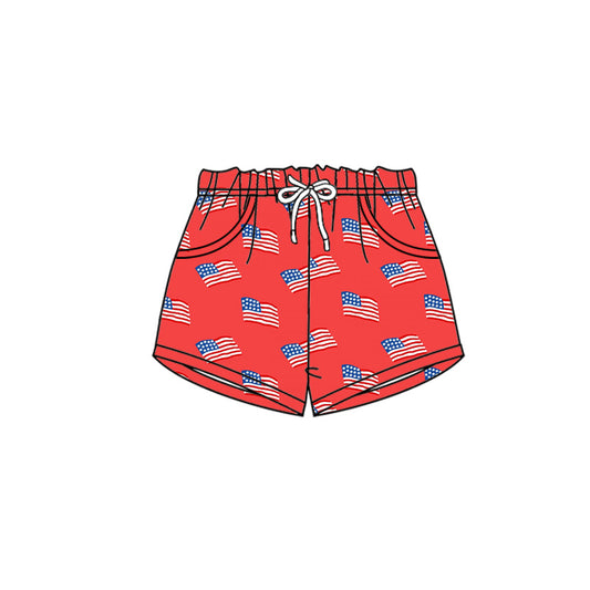 Baby Boys Flags 4th of July Red Pockets Short Bottom Preorder