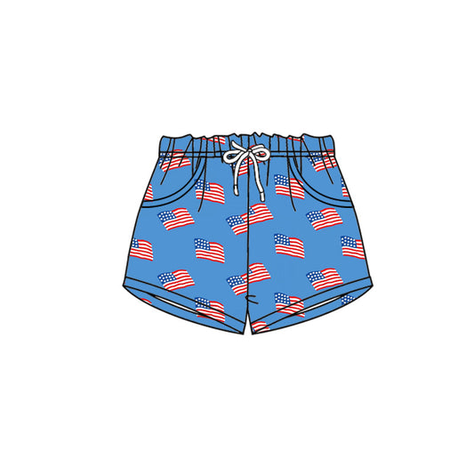 Baby Boys Flags 4th of July Blue Pockets Short Bottom Preorder