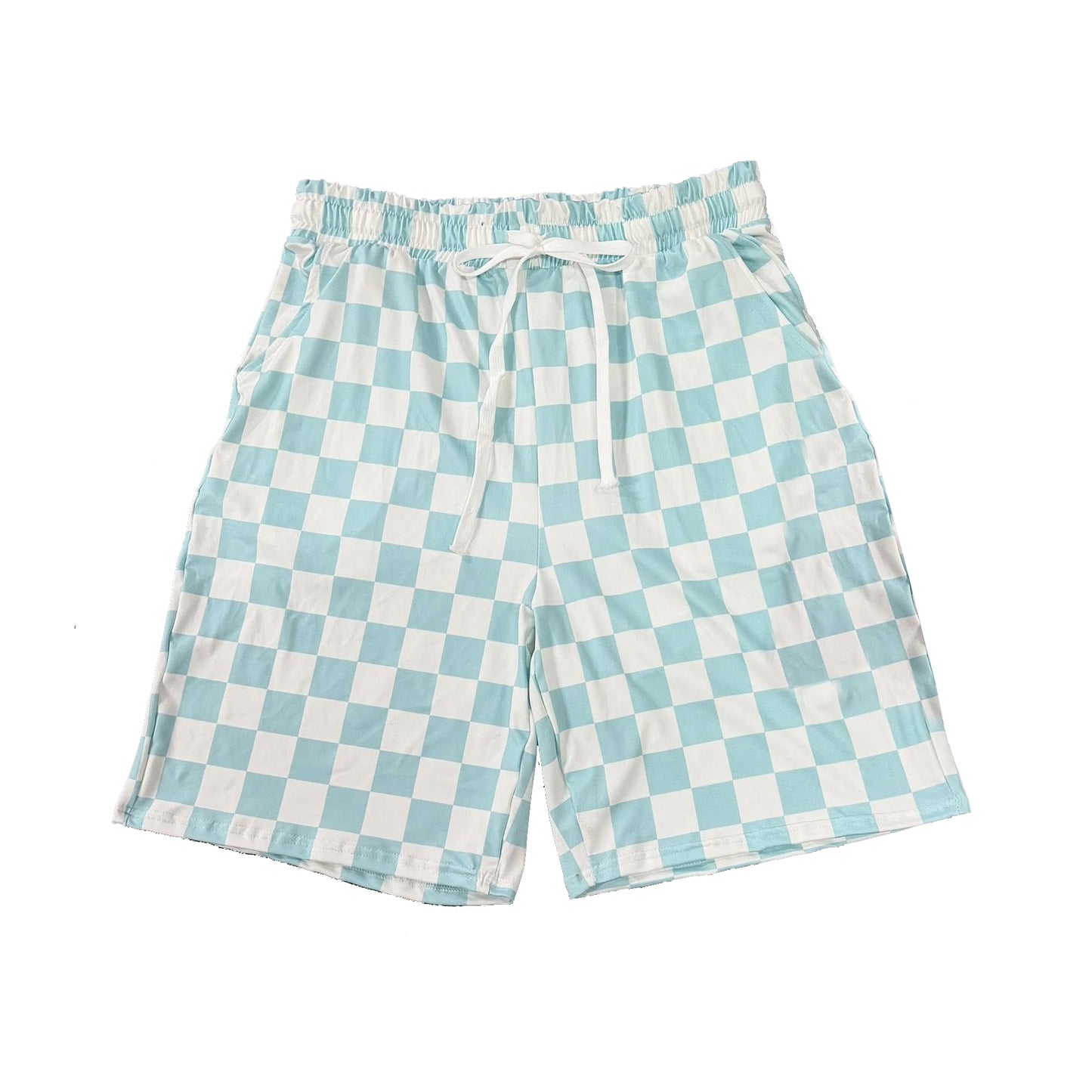 Adult Men Light Blue Checked Pockets Shorts Bottom Preorder