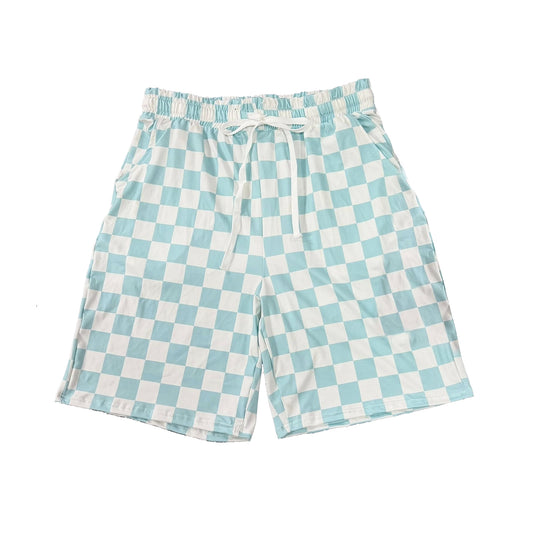 Adult Men Light Blue Checked Pockets Shorts Bottom Preorder