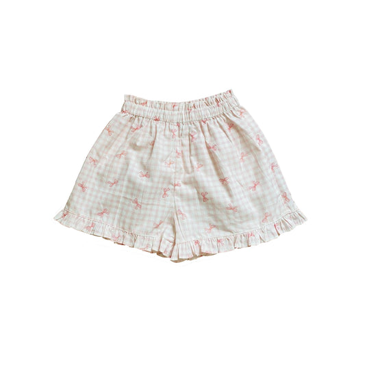 Baby Girls Pink Checked Bows Ruffle Shorts Bottom Preorder