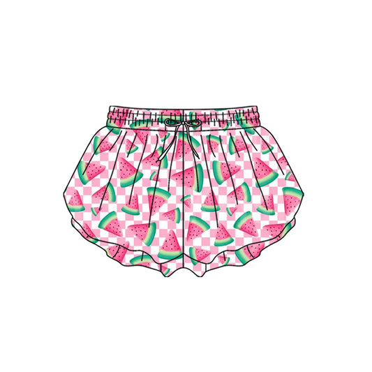 Baby Girls Pink Checked Watermelons Yoga Active Ruffle Shorts Bottom